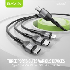 CB236 60W 30W 18W 3 IN 1 Fast Charging Cable Nylon Braided Cable Wire